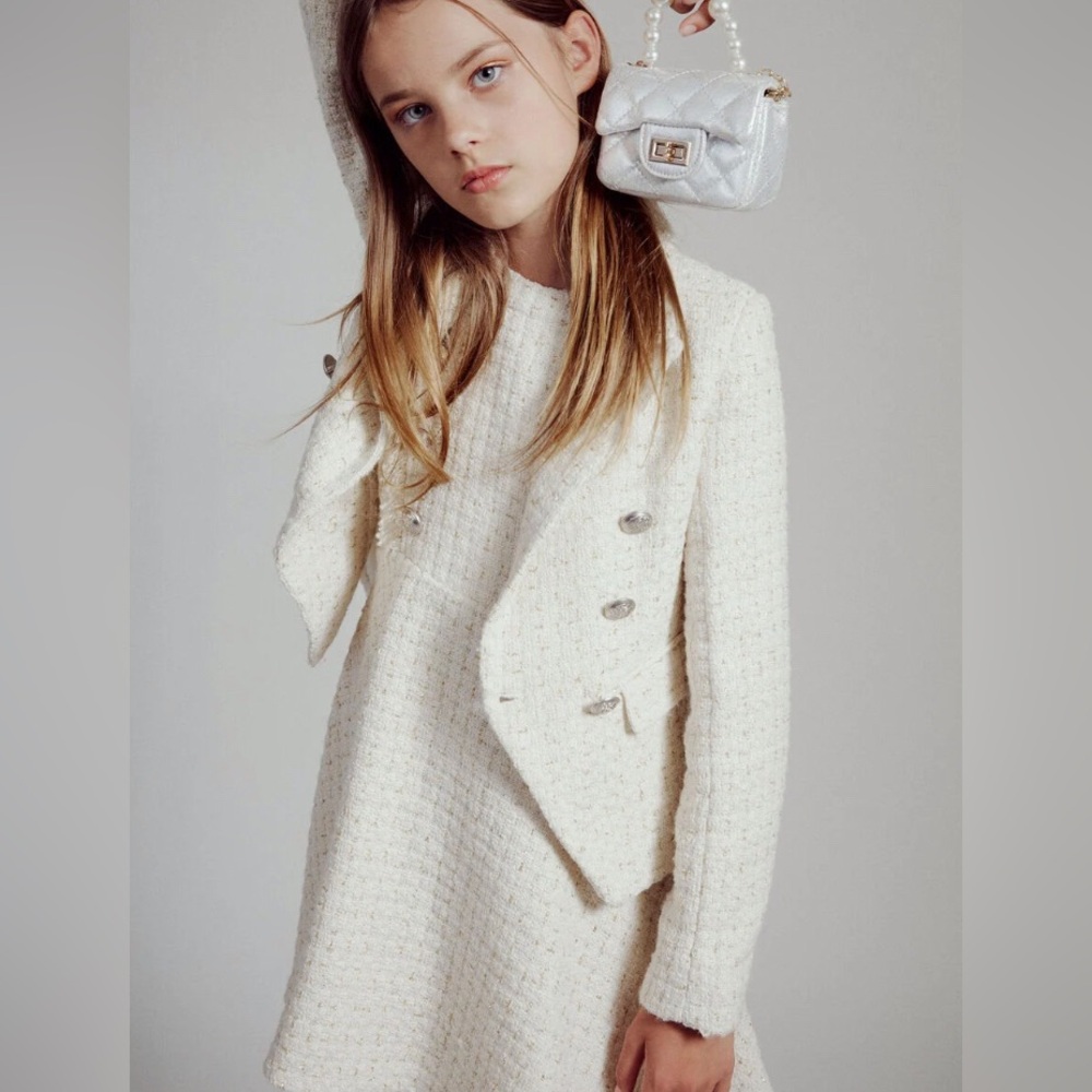Bardot Cream Textured Tweed Blazer Coat for Kids